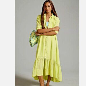 NWT Pilcro Tiered V-Neck Shirt Dress - Lime Green / Large Petite (Anthropologie)